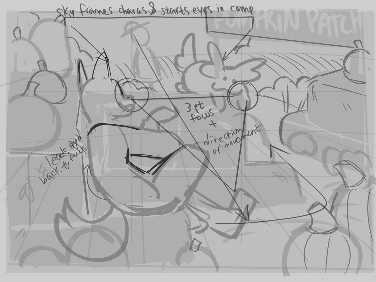MaNemEsteem Illustration thumbnail with art notes and perspective and guide lines.