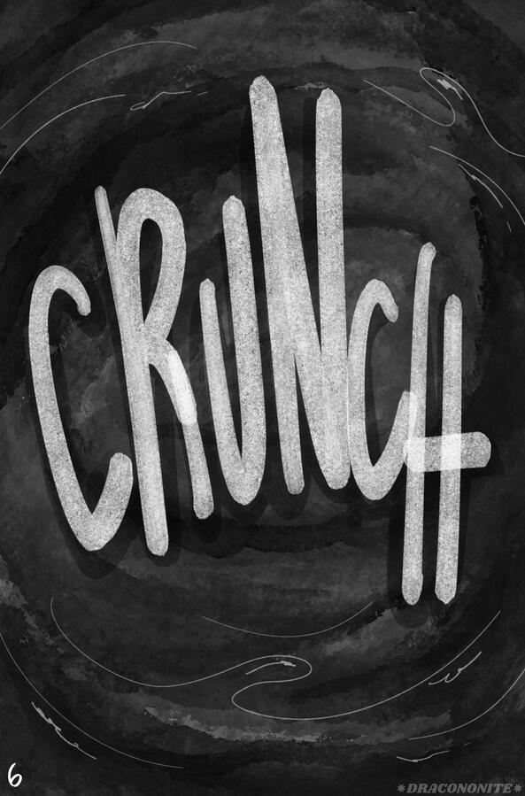 Page 6 CRUNCH. The blood covers the entire page, swirling around the word.