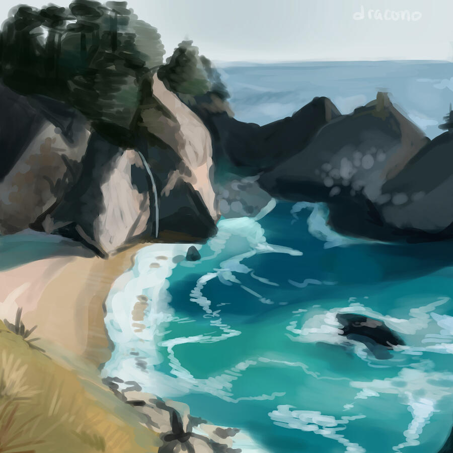 Ocean Study Rough digital painting study of a beach cove.