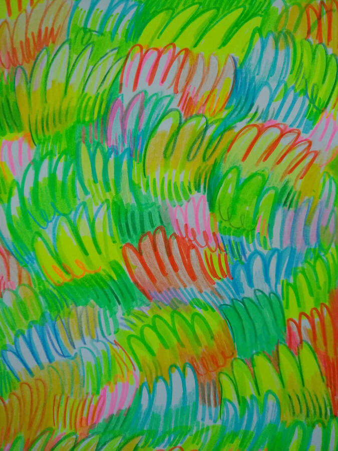 Grasslands Traditional multimedia art of long wavy colorful grass.