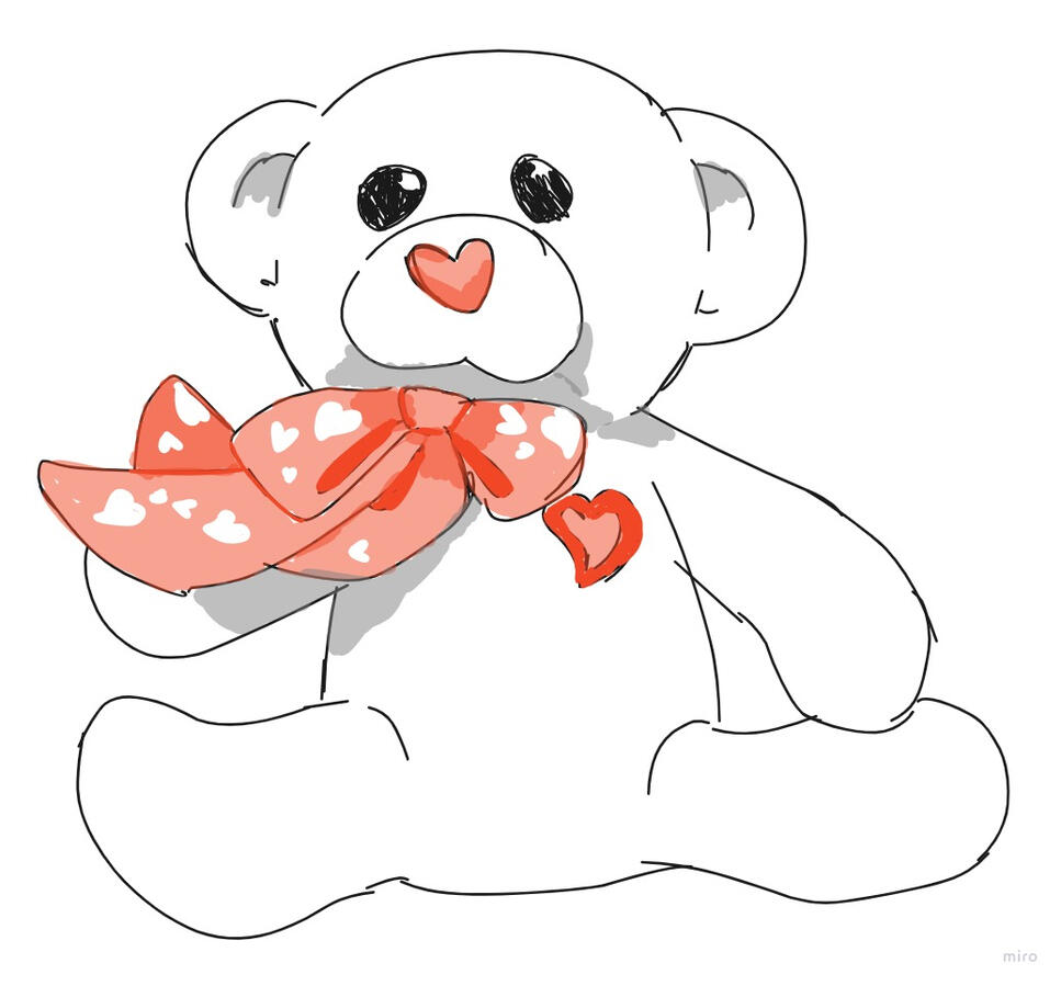 Skrunky MS Paint sketch of a white teddy bear with a bow.