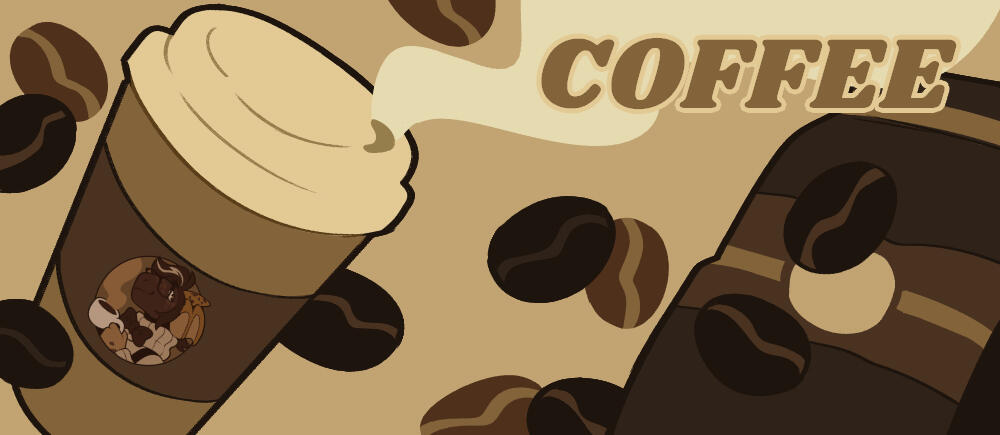 Coffee Header illustration. To-go coffee cup and coffee beans.